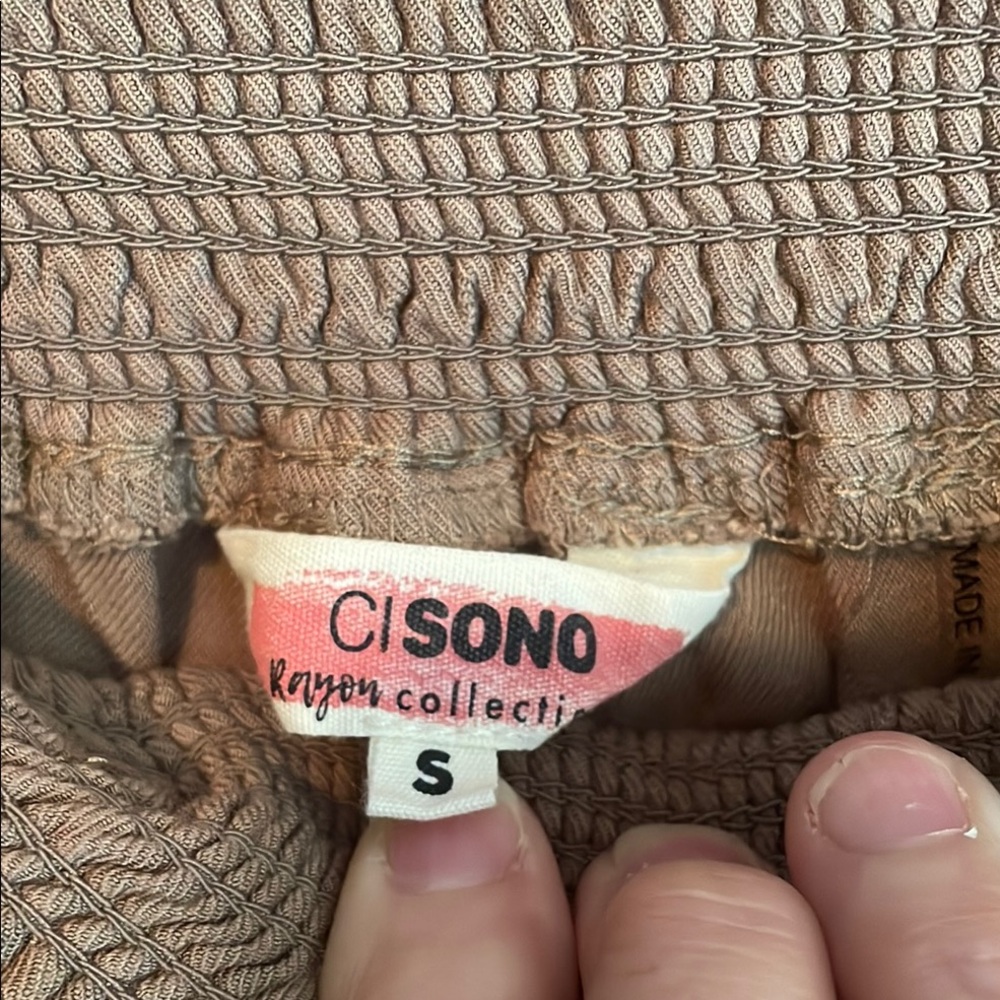 CiSono Taupe High Waist Elastic Waist Shorts, Small - Picture 3 of 5